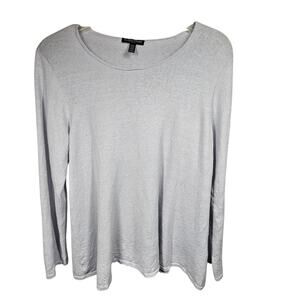 Eileen Fisher Petite Long Sleeve Crew Neck Linen Blend Pullover in Rain Size PL